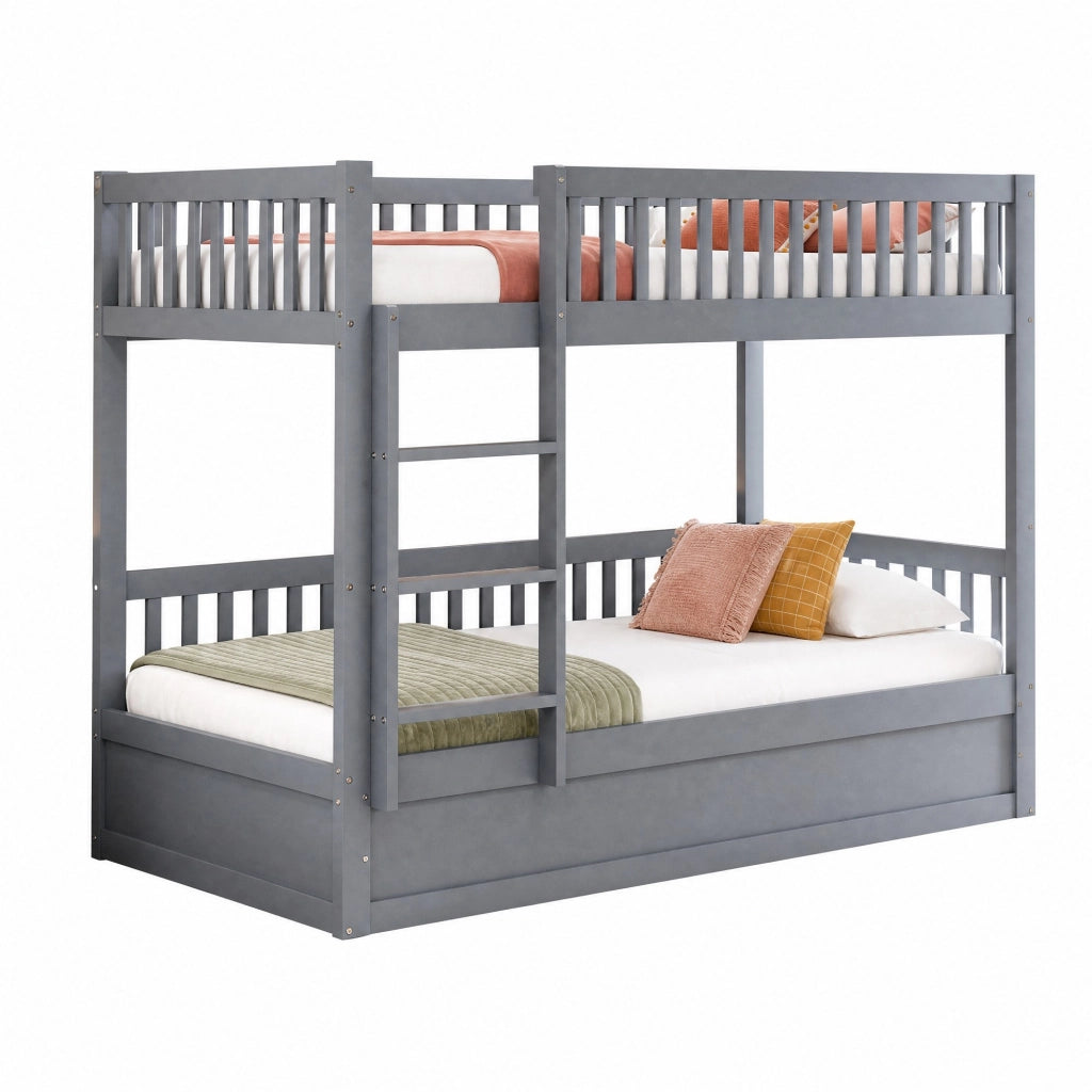 Letto a castello per bambini 90x200 cm in legno massello con contenitore idraulico, grigio