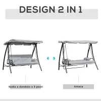 Dondolo da Giardino 3 Posti con Tetto Reclinabile Trasformabile Letto in Poliestere Crema 209cm x 114cm x 170cm