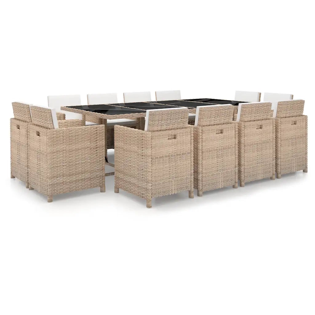 Set da Pranzo da Giardino 13 pz con Cuscini in Polyrattan Beige cod mxl 35534