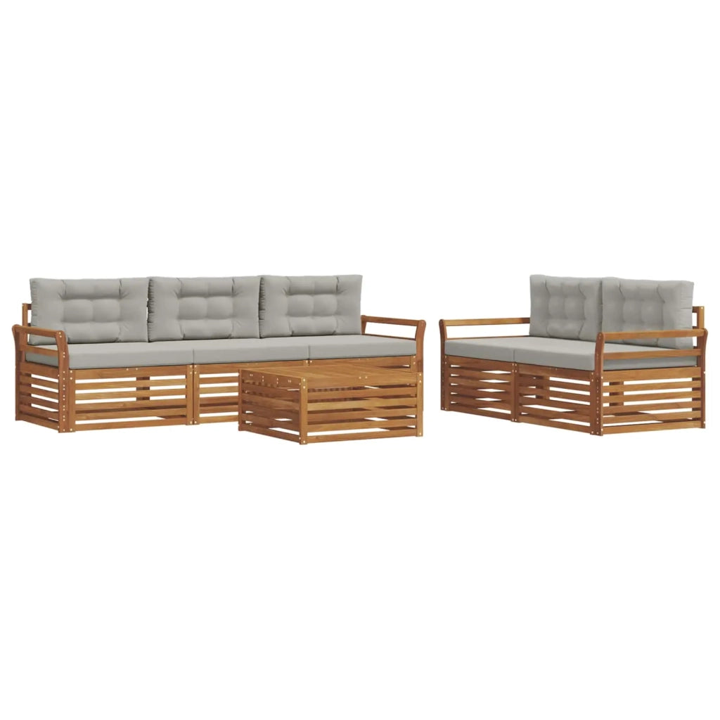 Set di divani da esterno 6 pcs Grigio Naturale e Chiaro