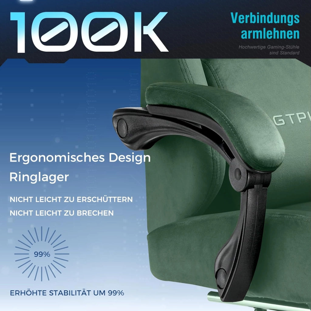 Sedia da gioco, traspirante, sedia da ufficio, ergonomica, in tessuto di alta qualità, ergonomica, schienale regolabile a 160°, poggiapiedi estraibile, carico 180 kg,verde