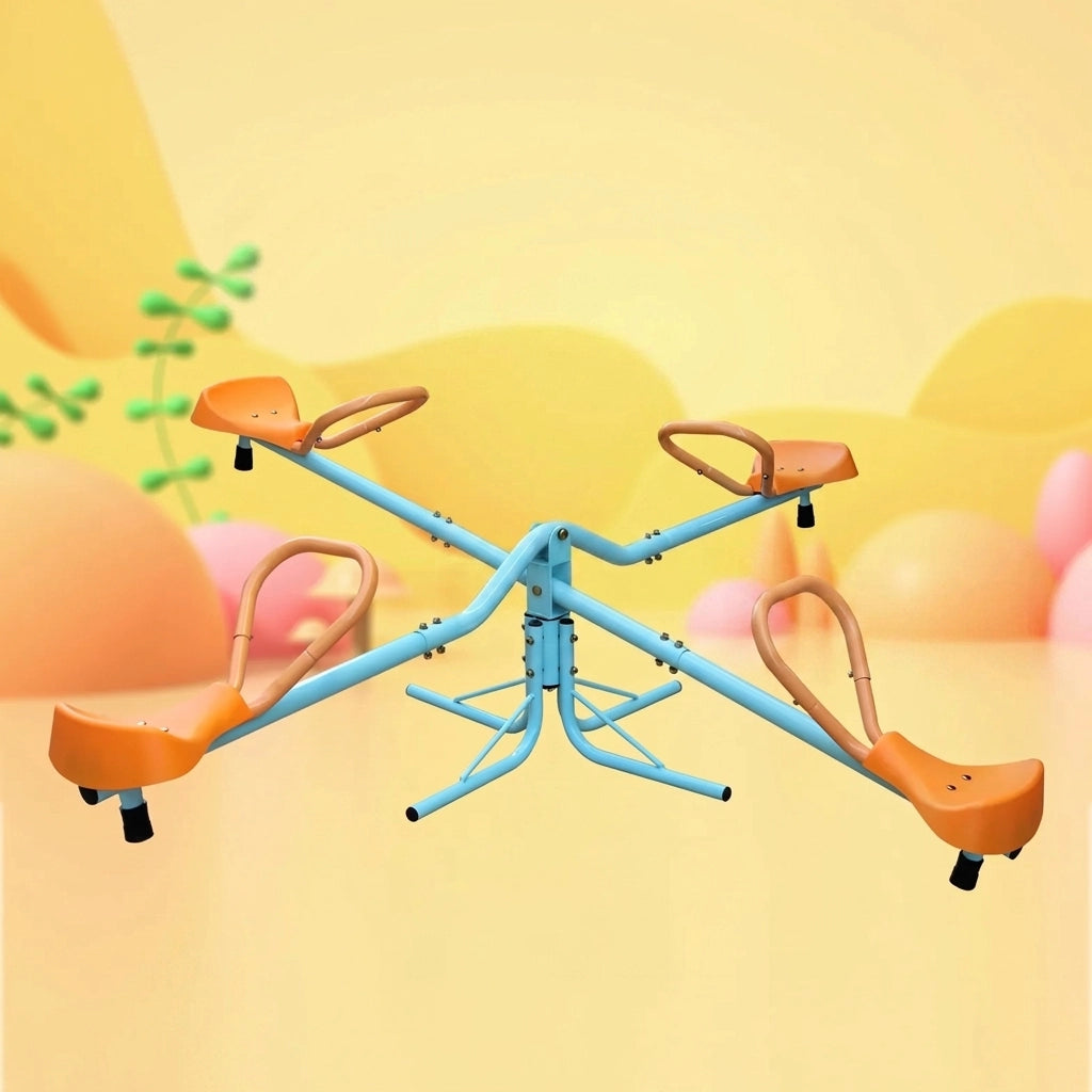 Dondolo Basculante per Bambini 4 Posti 182;88 cm con Sedute Antiscivolo; Blu e Arancione