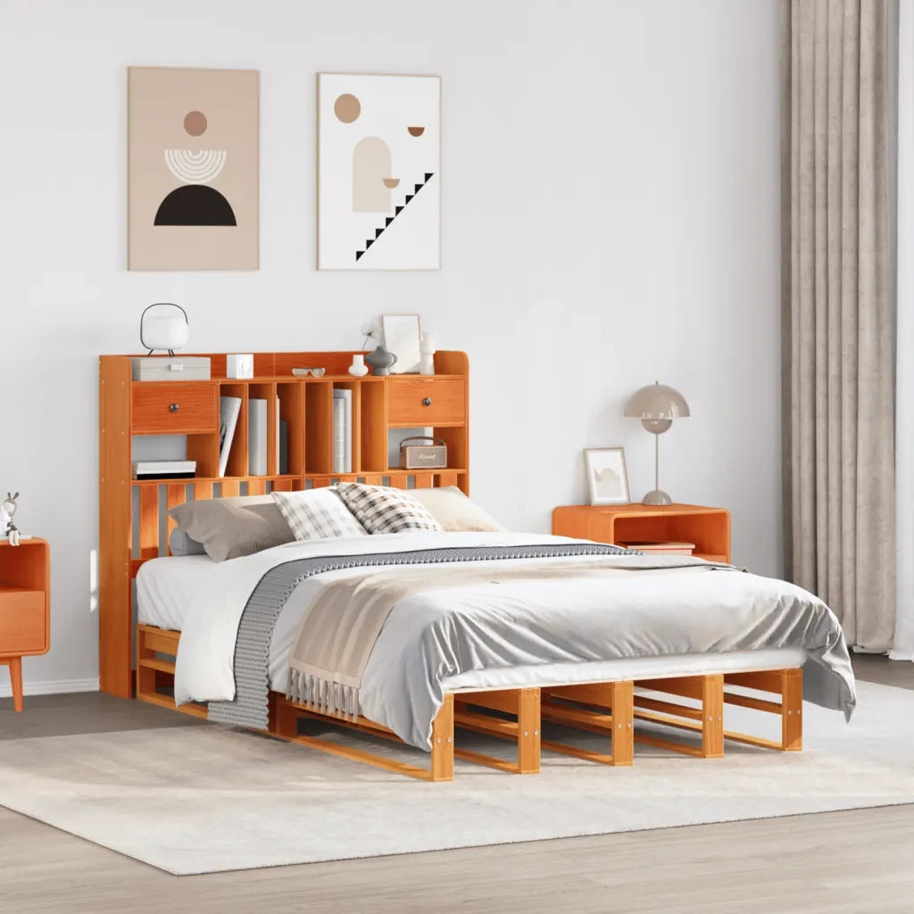 Letto Libreria senza Materasso Marrone Cera 135x190 cm in Pino 3323985