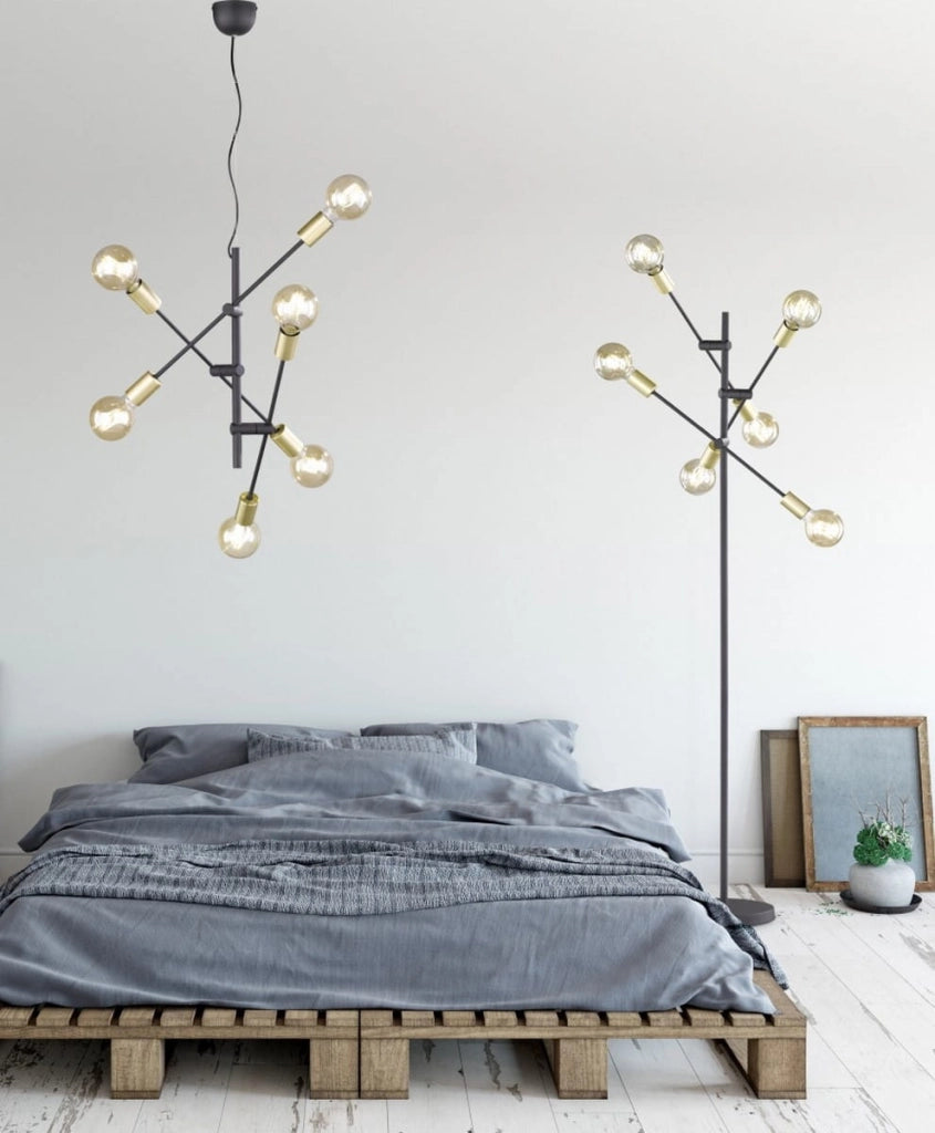 Lampadario moderno CROSS nero/oro 6xE27 metallo Trio
