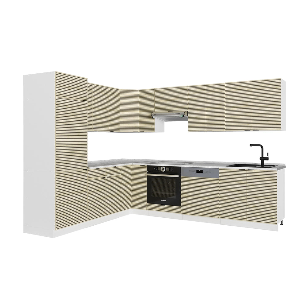 Cucina angolare completa Fame-Line Pannello in quercia/Bianco 287 x 60 cm, PL Marmo Vicco