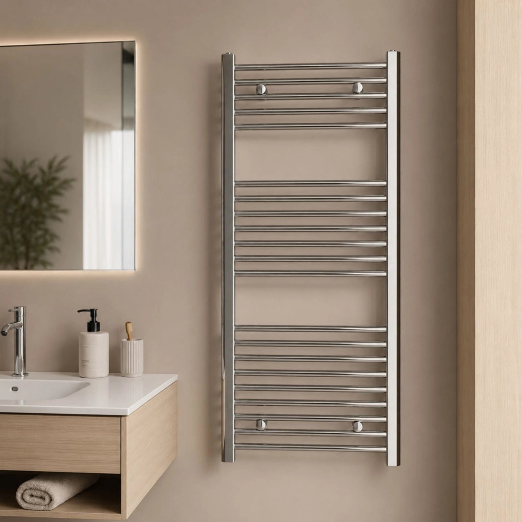 Termoarredo bagno cromato in acciaio per scaldasalviette a muro *** misure h1120xl600xi550 21 tubi, pezzi 1