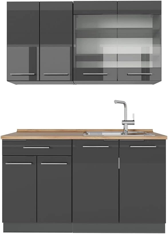 Cucina completa Fame-Line, Quercia dorata/antracite, 140 cm, PL Rovere, adatto per la combinazione individuale con altri moduli