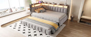 Divano letto multifunzione 90x200 cm in velluto grigio con letto estraibile; LED e USB