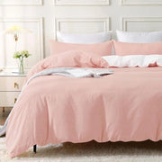 Set da letto a due pezzi, 135 x 200 cm, set di lenzuola da letto in cotone, rosa chiaro, con zip, tessuto simile a quello stonewash, include 1 coprisacco e 1 cuscino.