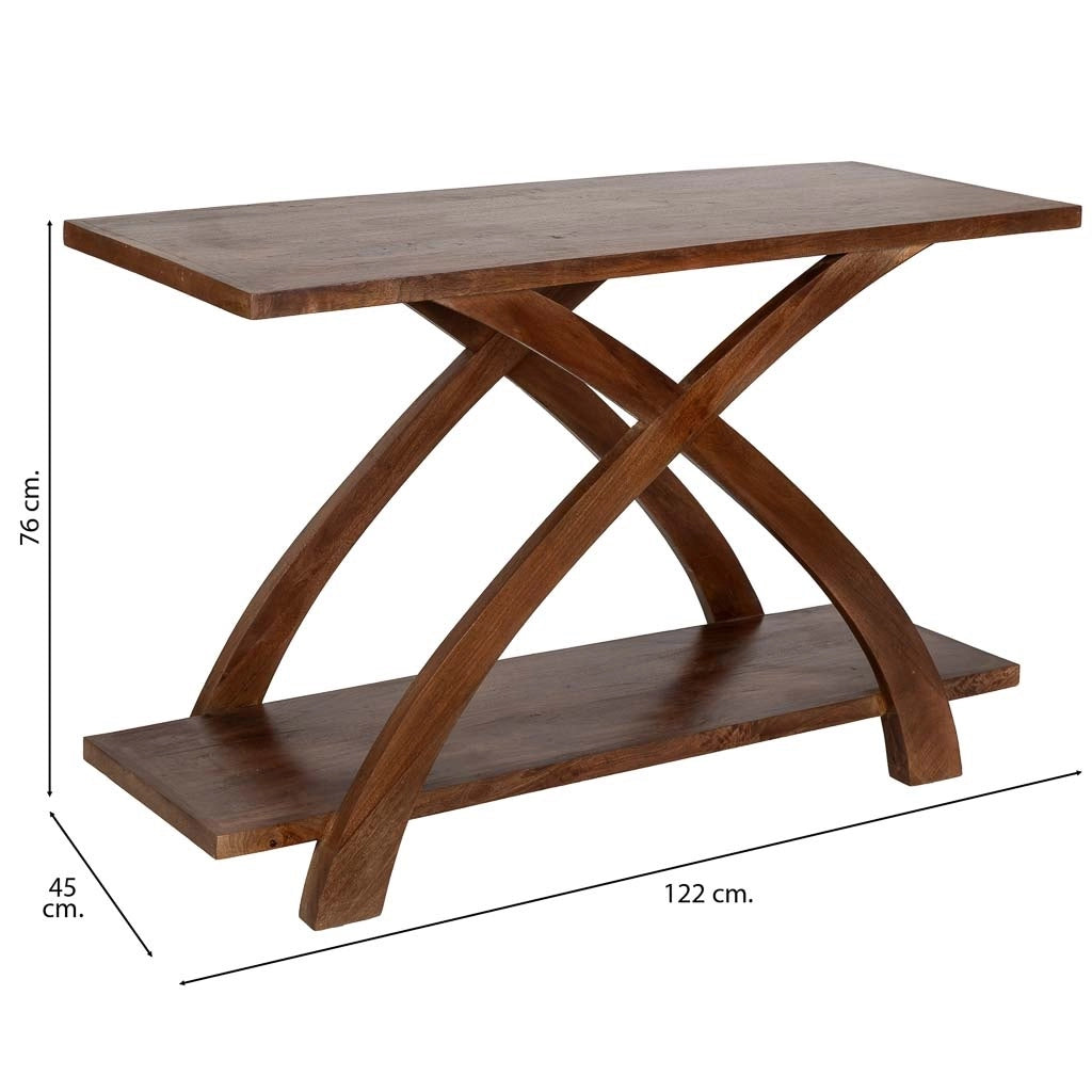 Tavolino da ingresso artigianale in legno marrone 122x45x76h cm