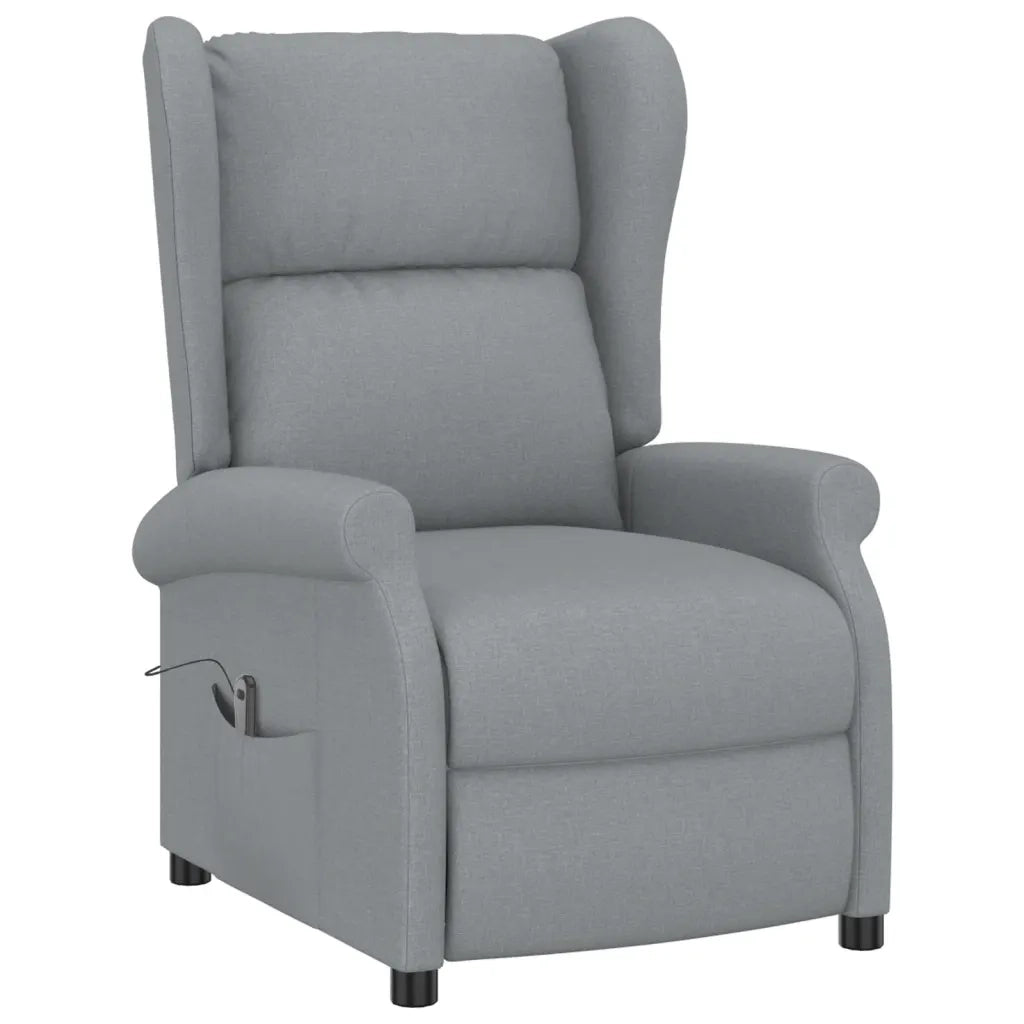 Poltrona ad Ala Reclinabile Elettrica Grigio Chiaro in Tessuto 3098319