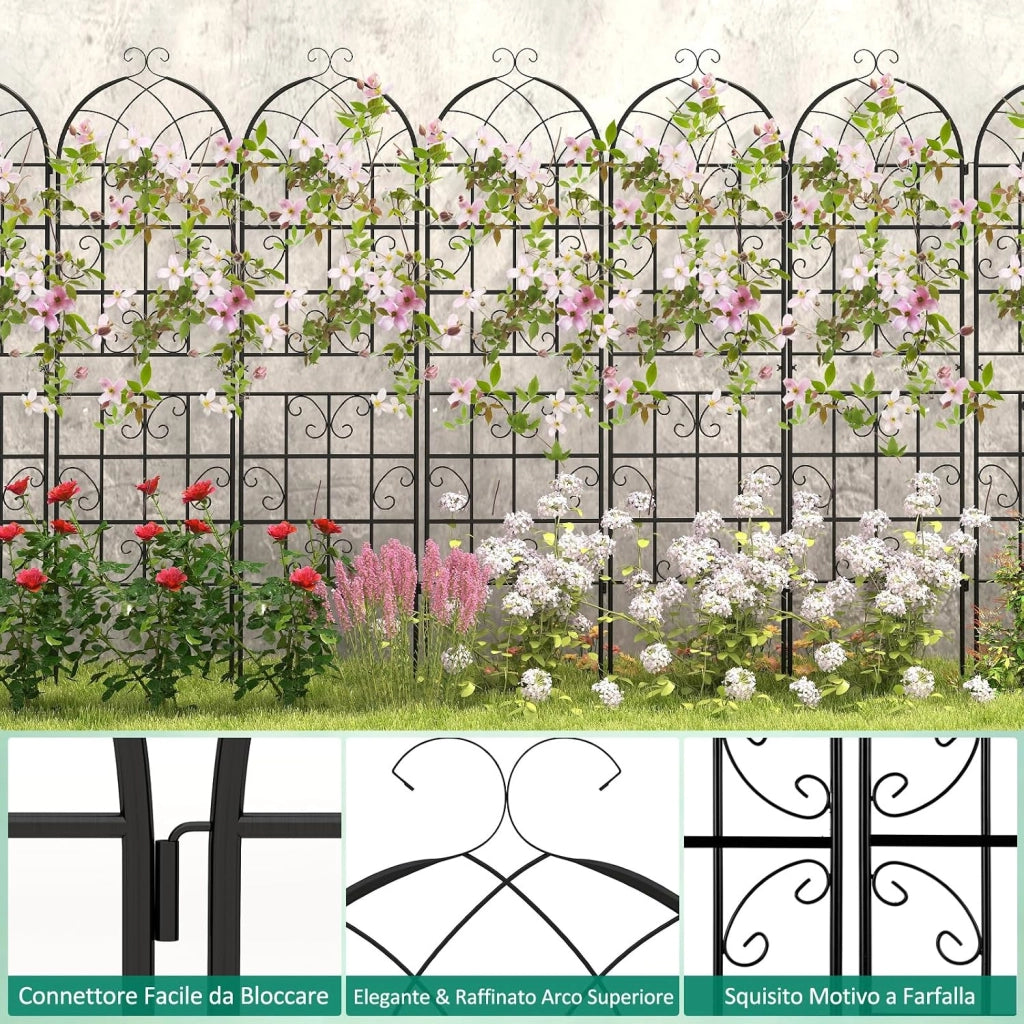 Traliccio da Giardino in Metallo 180 x 50 CM, Set di 2/4 Pannelli di Recinzione da Esterno per Piante Rampicanti, Decorazione Esterna per Giardino, Cortile e Patio (2 Pannelli)
