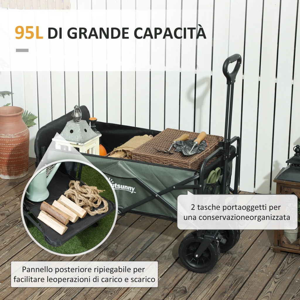 Carrello da Giardino Pieghevole 95L ¨C Xylo ¨C Acciaio e Poliestere Verde 125x48x78-102cm