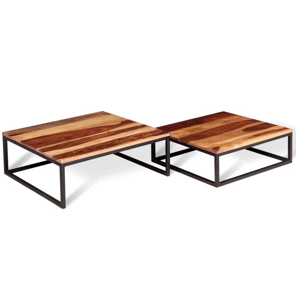 Set di 2 tavolini da caffè impilabili legno massello marrone 02_0042112