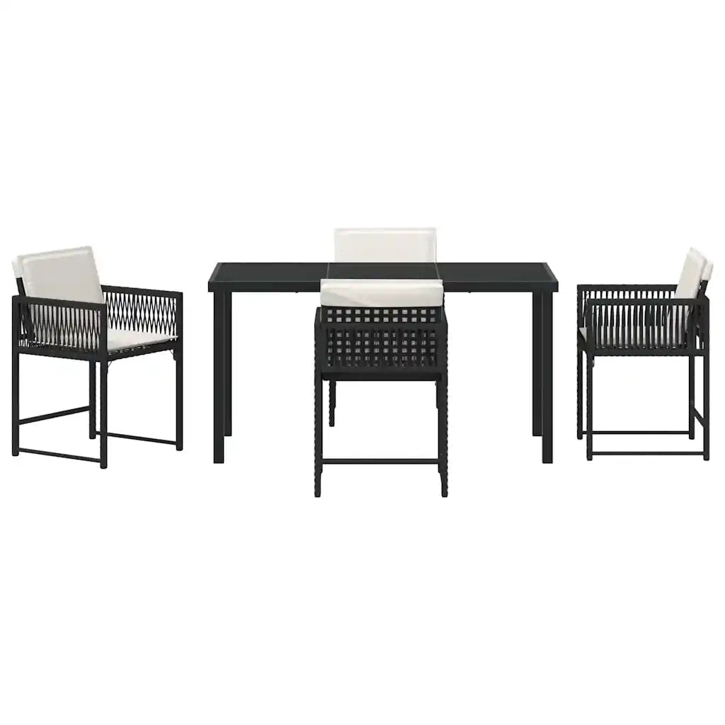 Set da Pranzo per Giardino 5 pz | Set Salotto da Giardino Nero polyrattan