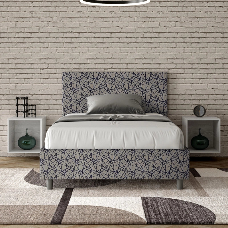 Letto imbottito 1 piazza e mezza 120x190 cm tessuto Era Adele - Contenitore,Blu