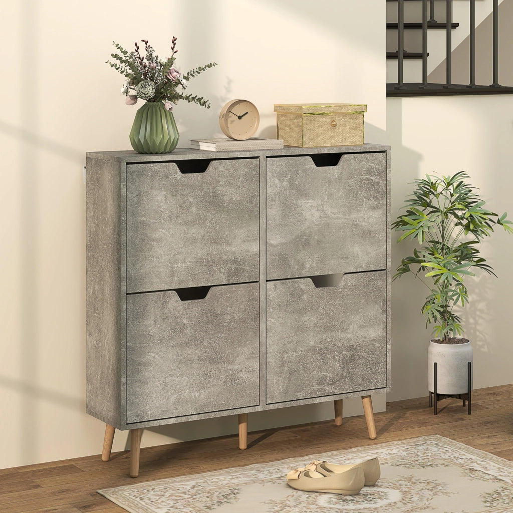 Mobile Scarpiera con 4 Cassetti Ribaltabili a 2 Livelli ¨C zephmum ¨C 95x26x95 cm Grigio Legno