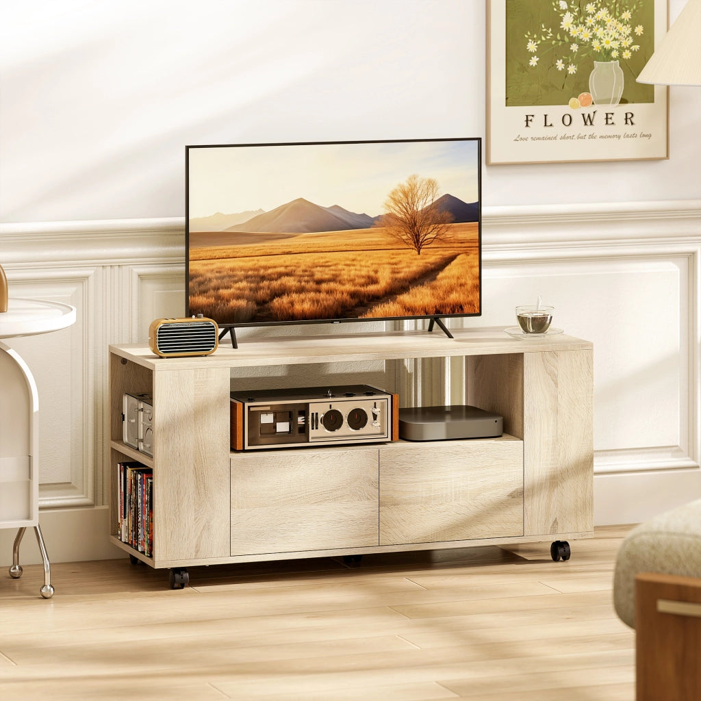 Mobile TV con Ruote Girevoli, Ripiani Regolabili e Cassetti ¨C zephmum ¨C 102x34.5x48.5 cm, Legno