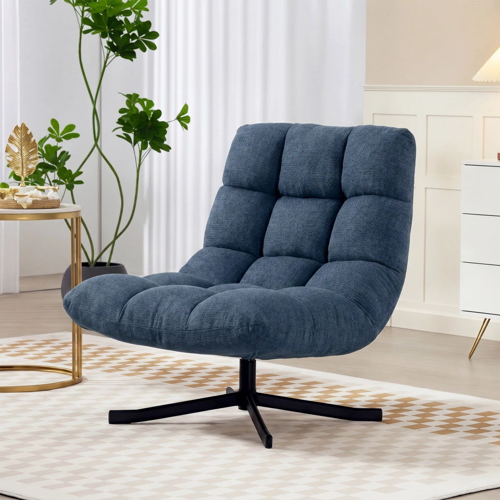 Poltrona girevole moderna ¨C Xylo ¨C tessuto blu scuro senza braccioli con gambe in metallo