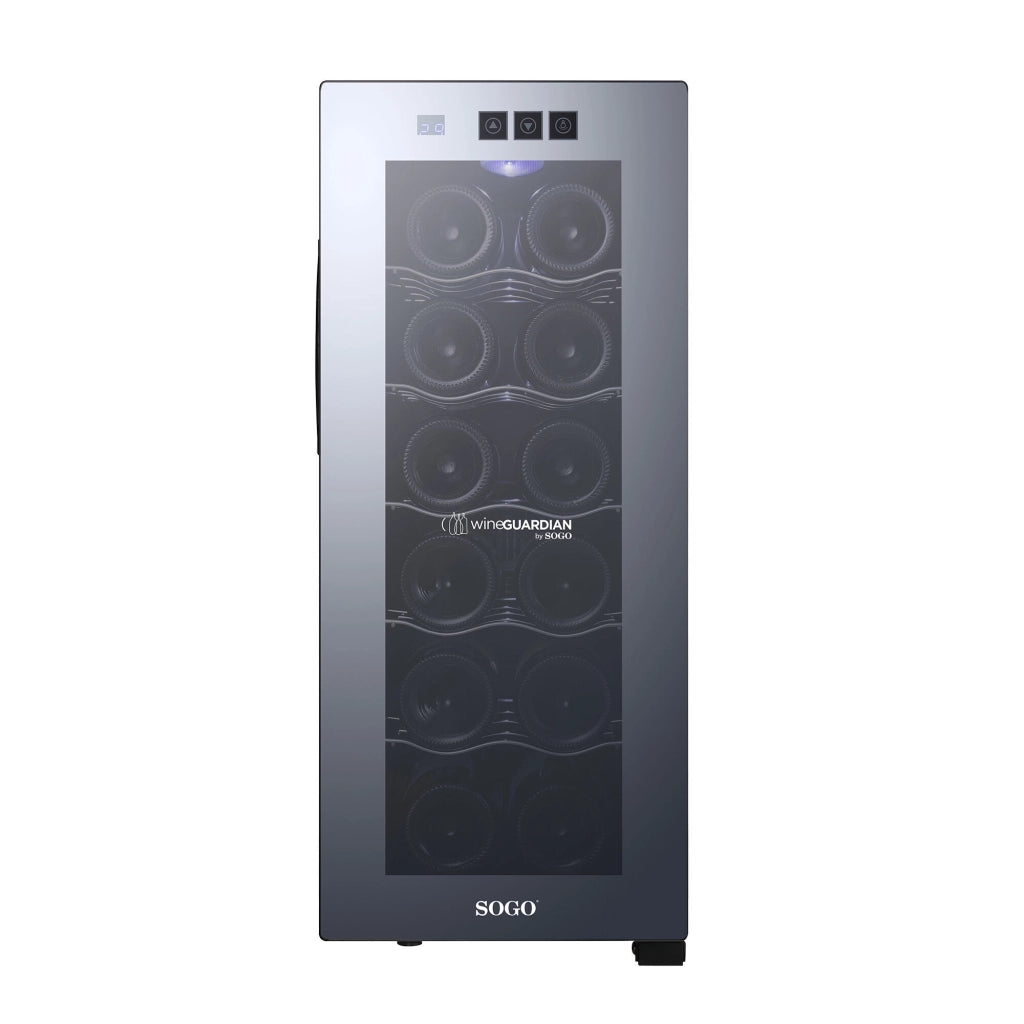 Cantinetta vino 12 bottiglie 33L, temperatura 12-18°C con display touch e porta vetro silenziosa <27dB - Sogo