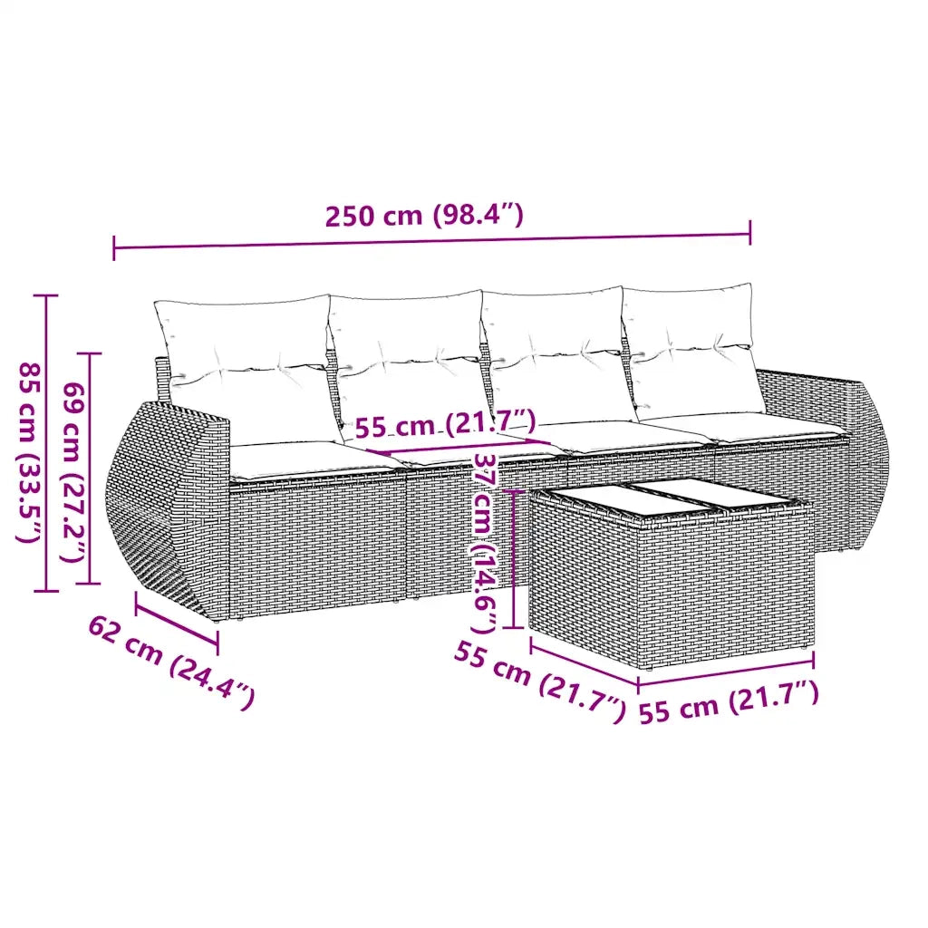 Set Divani da Giardino 5 pz con Cuscini in Polyrattan Nero 3253423