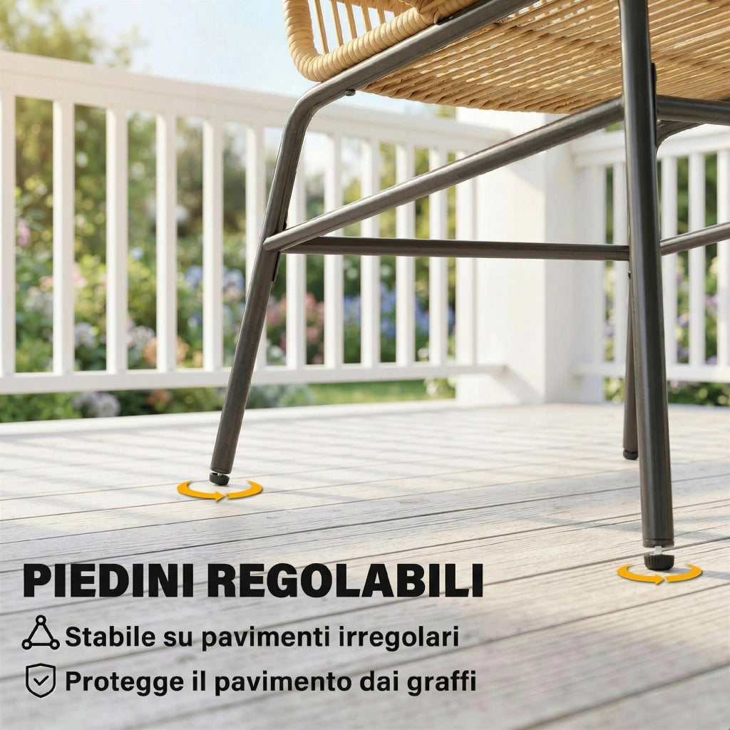 Set da Bistr¨° 3 Pezzi in Rattan e Acciaio ¨C zephmum ¨C Beige, Vetro Temperato