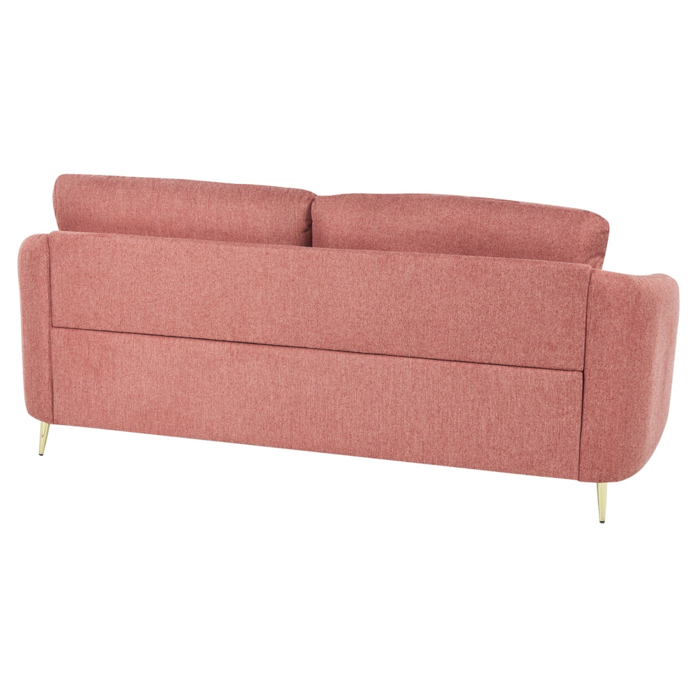 Divano 3 posti in tessuto rosa con piedi dorati curve morbide stile glamour elegante soggiorno