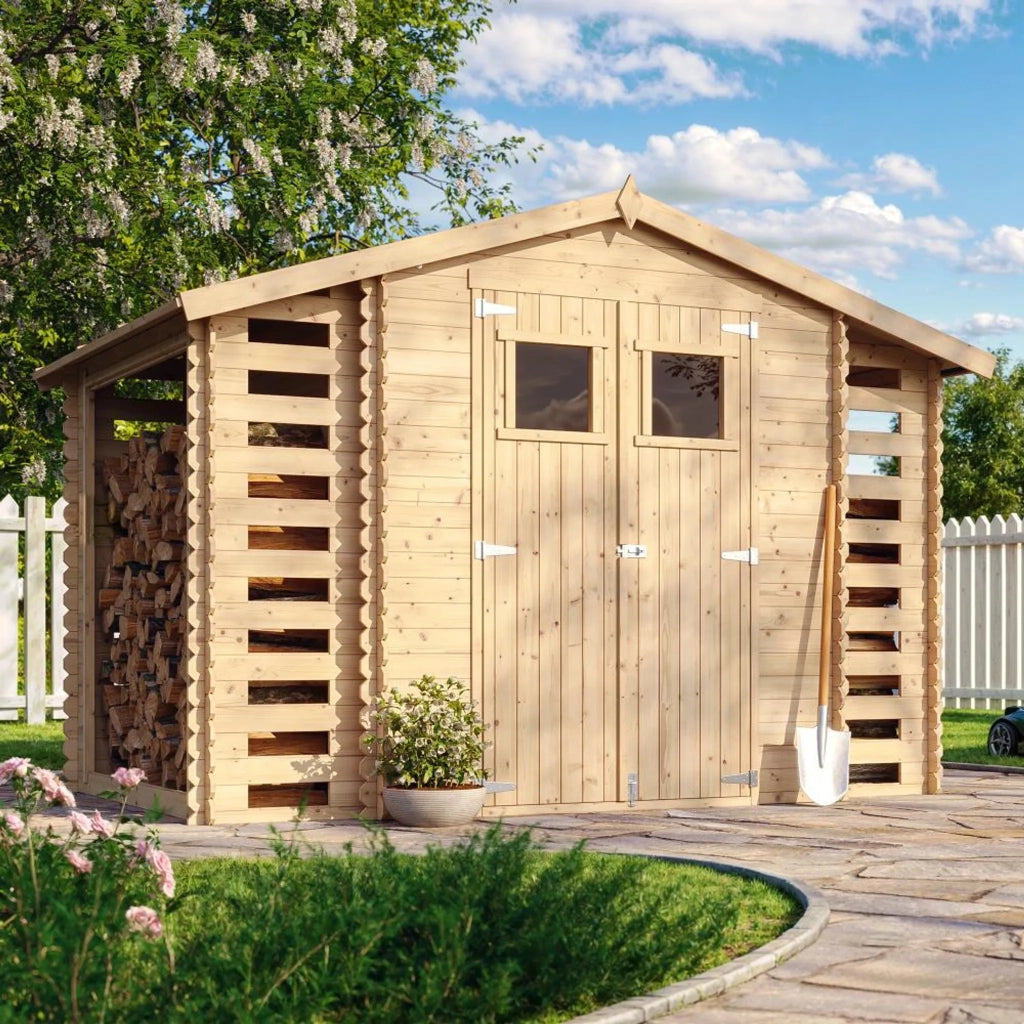 TIMBELA M391+M391G Casetta da Giardino in Legno - 3,53 + 0,97+0,97 m2