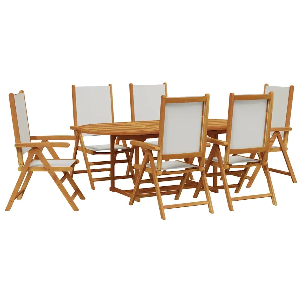 Set Pranzo da Giardino 7 pz Crema in Tessuto e Legno Massello