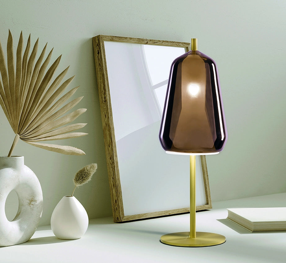 X-RAY LAMPADA DA TAVOLO VETRO ALTO BRONZO MONTATURA ORO CON DIMMER ATTACCO G9