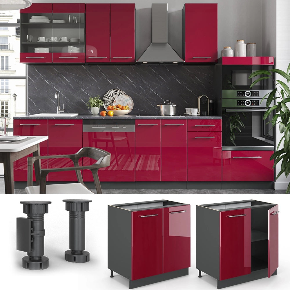 Mobile lavello cucina Fame-Line Bordeaux lucido/Antracite 80 cm con ripiano, senza piano di lavoro Vicco