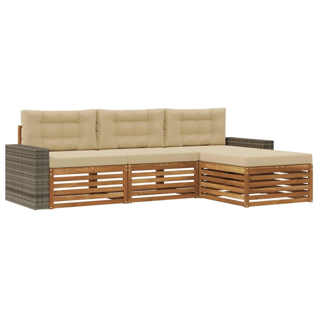 Set di divani da esterno 4 pz Naturale e Beige Poliestere 3383221