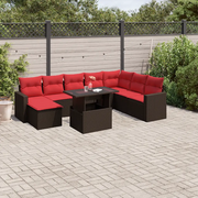 Set Divani da Giardino 9 pz con Cuscini Marrone in Polyrattan 3267474