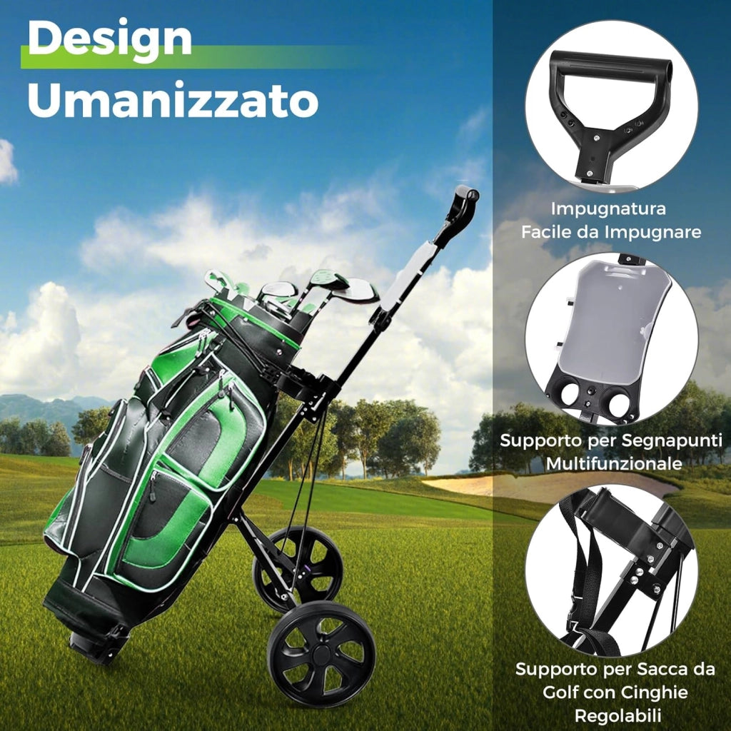 Carrello da Golf Pieghevole con 2 Ruote, Carrello da Golf in Ferro con Tabellone Segnapunti
