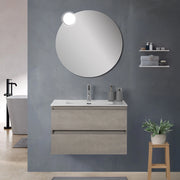 Mobile bagno sospeso 80 cm in legno grigio cemento 2 cassettoni con lavabo Leda
