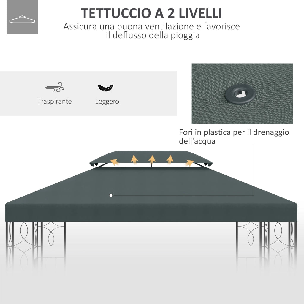 Tetto di Ricambio per Gazebo 3x3m a 2 Livelli e Resistente ai Raggi UV. Grigio Antracite