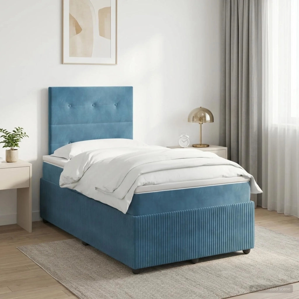 Letto box spring con materasso Blu 120 x 190 cm Velluto 3454569