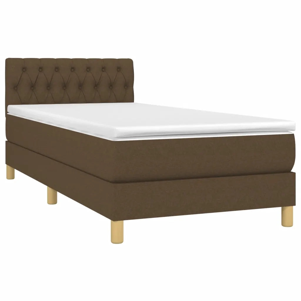 Letto singolo | Letto per adulti | Giroletto a Molle con Materasso Marrone Scuro 90x200 cm Tessuto