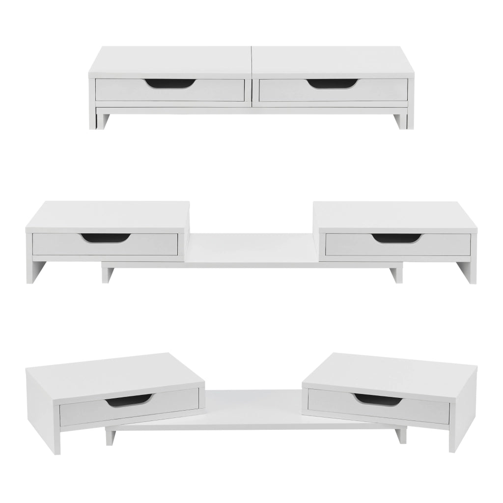 Supporto di Rialzo Monitor 'Marttila' Stand per 2 Schermi - Base con Cassetti - Bianco [en.casa]