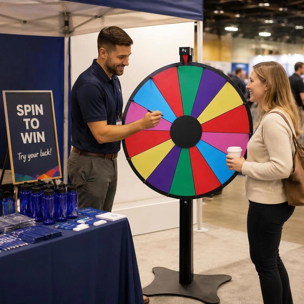 Lucky Wheel (61 Cm) 14 Slots Lucky Wheel With Stand, Height Adjustable, Lottery Games Winning Roulette With Chalkboard Sponge & 2 Markers, 6 Colors, Ideal For Parties, Pubs, Trade Fairs