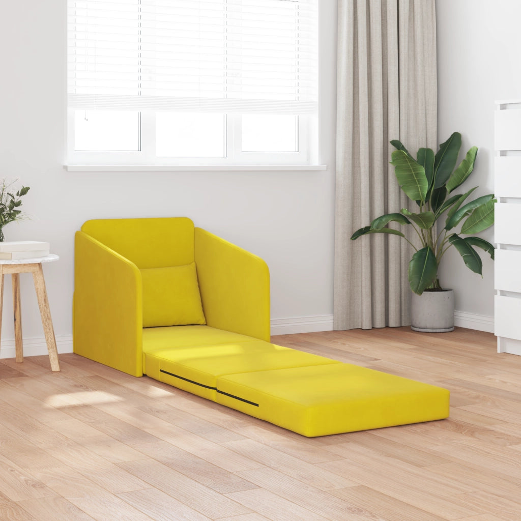 Divano Letto a Terra 2 in 1 Giallo 65x80x83 cm Velur