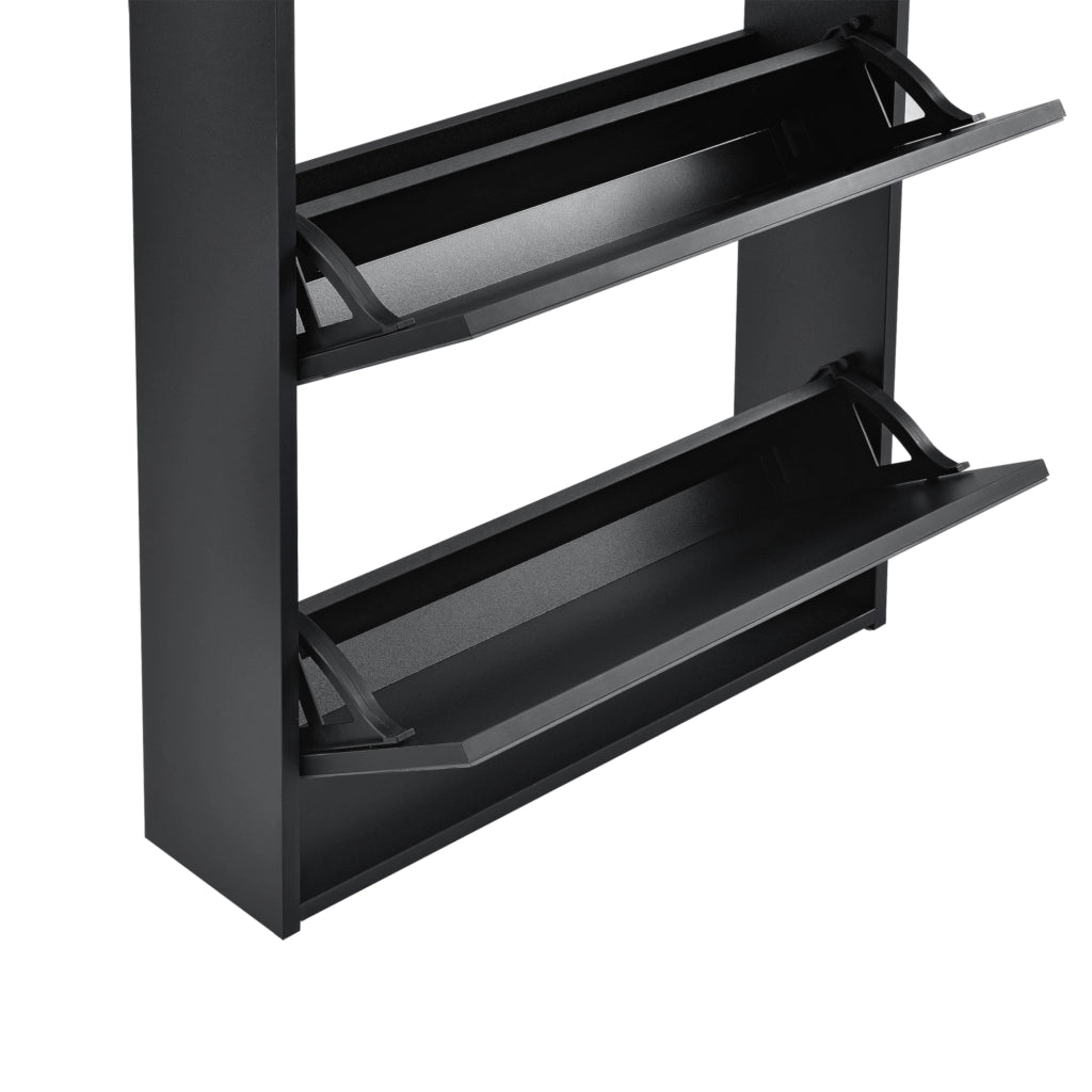 Scarpiera Vogar con 2 Contenitori Ribaltabili Mobile Portascarpe con Ante a Specchio 67x63x17 cm Nero [en.casa]