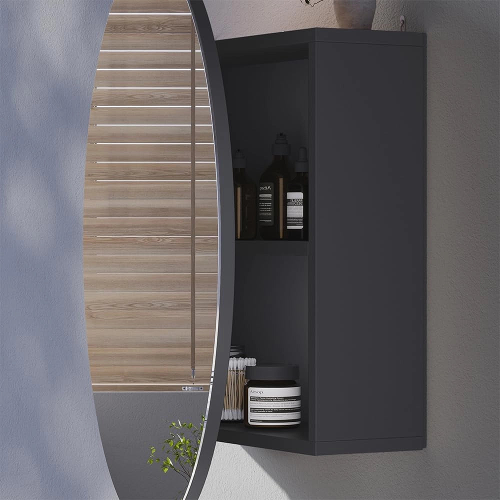 Specchio contenitore bagno Loki, Antracite, 60 x 60 cm con 2 scomparti