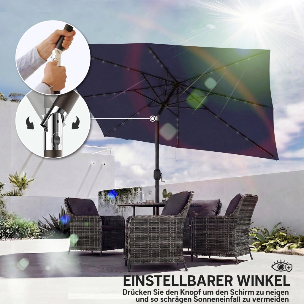 Ombrellone LED Solare 300x200 cm Pieghevole ¨C zephmum ¨C Blu Marino