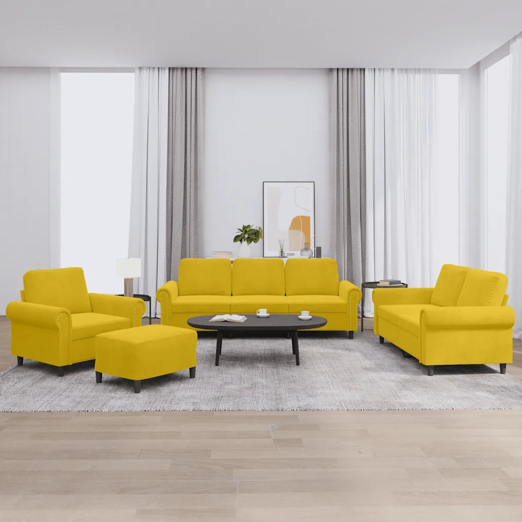 Set di Divani 4 pz con Cuscini giallo in Vellutocod mxl 107229