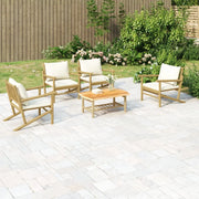 Set Salotto da Giardino 5pz con Cuscini Bianco Crema in Bambù 3156477