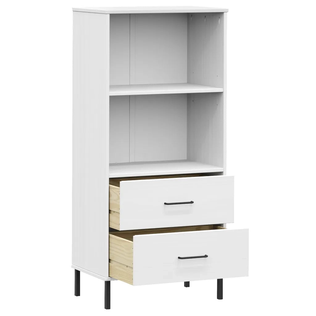 Libreria 2 Cassetti Bianco 60x35x128,5 cm Legno Massello OSLO