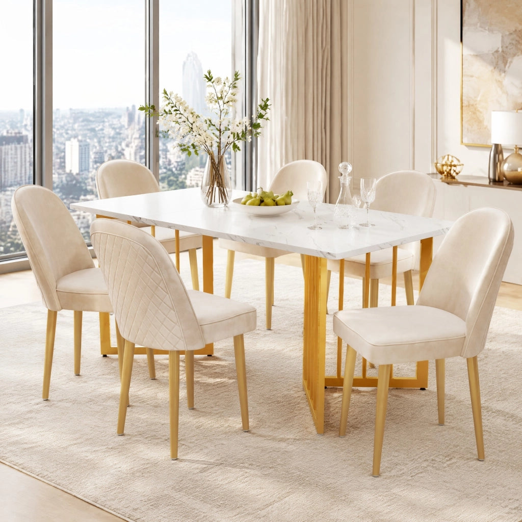 SEDIA da pranzo in velluto beige 45,5x62x87,5 cm con gambe in metallo