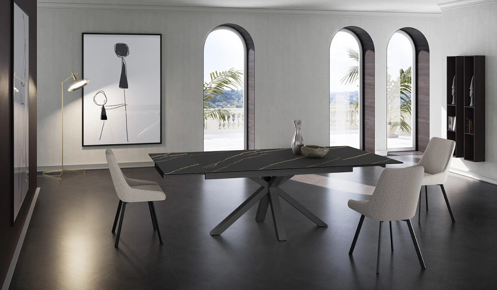 Tavolo allungabile Ceramica 1 - Struttura in metallo antracite e top in ceramica portoro opaca 160/240x90cm - Stones