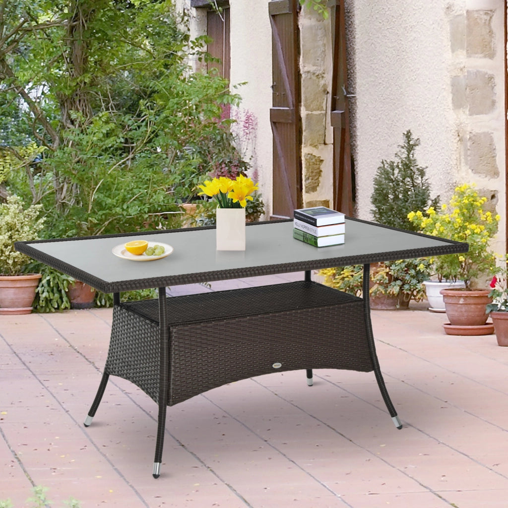 Tavolo da pranzo allungabile ¨C Minimal ¨C Polyrattan marrone, vetro temperato, 150x85x74 cm